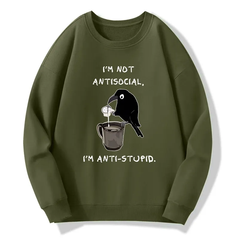 Tokyo-Tiger Cool Crow Sips Calm Coffee Alone Classic Sweatshirt
