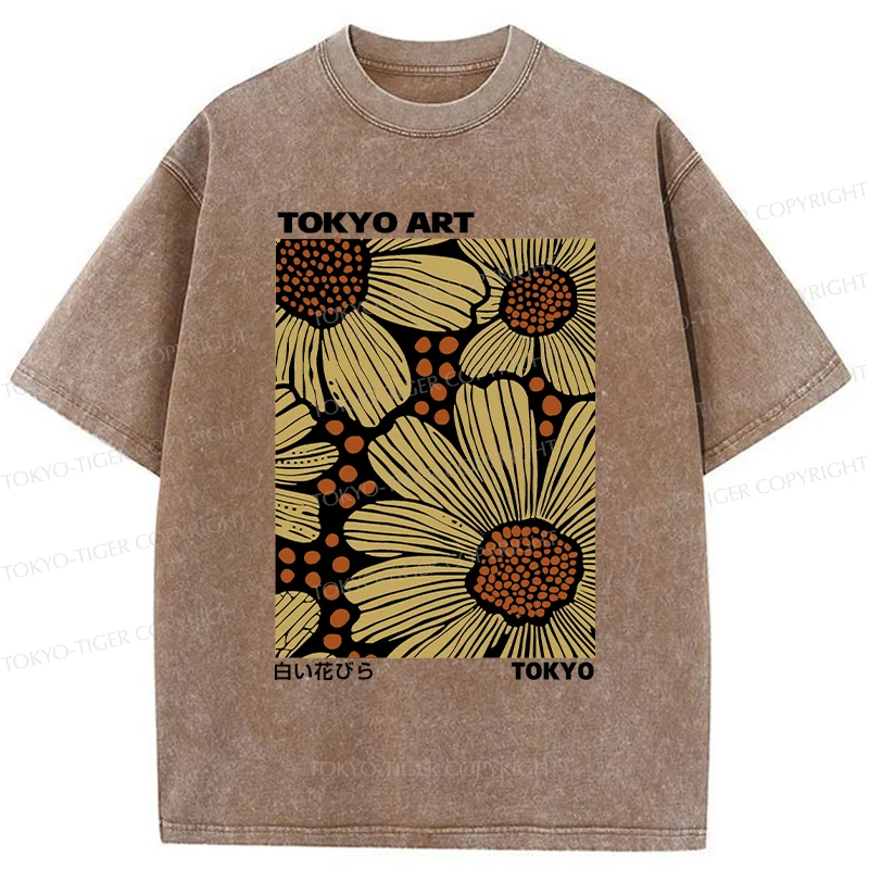 Tokyo-Tiger Tokyo Flower Art Washed T-Shirt
