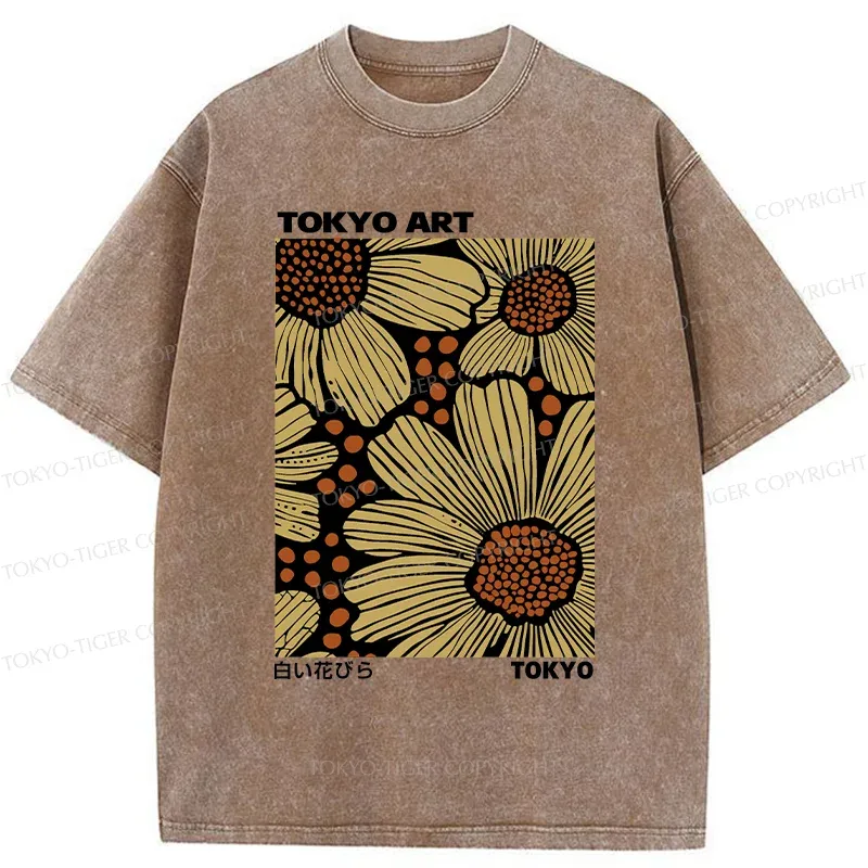 Tokyo-Tiger Tokyo Flower Art Washed T-Shirt