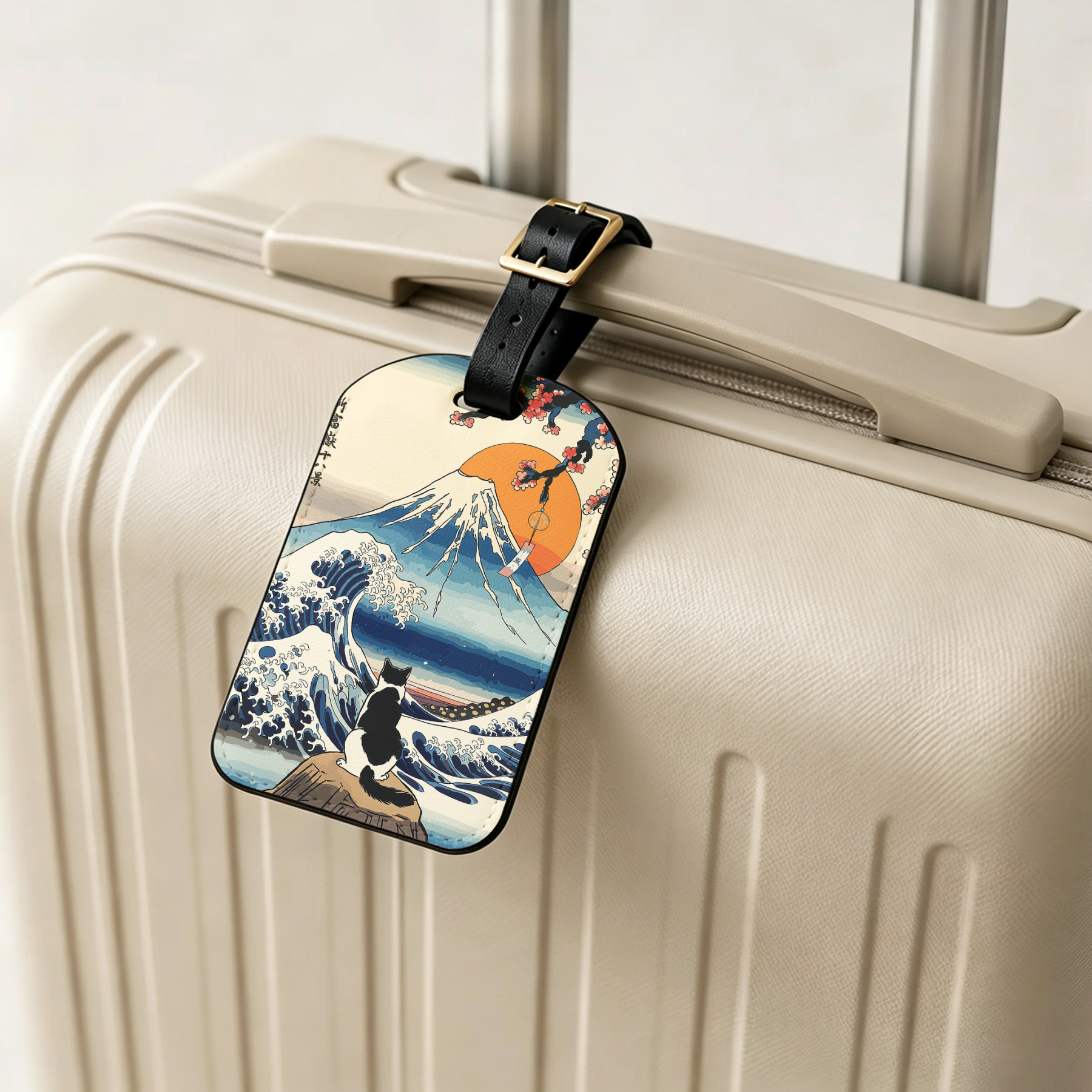 Tokyo-Tiger Cat Looking At The Great Wave Luggage Tag