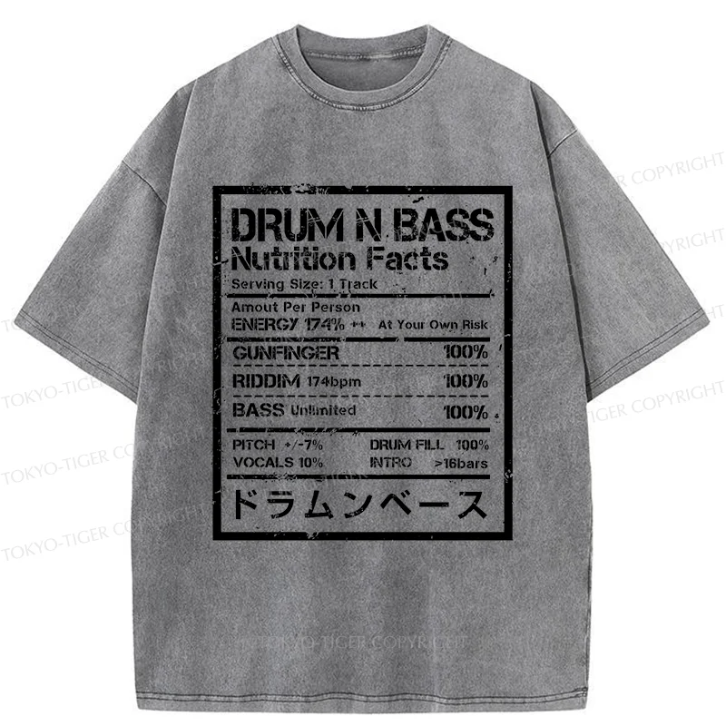 Tokyo-Tiger Drum&Bass Nutrition Facts Washed T-Shirt