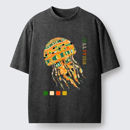 Tokyo‑Tiger Jellyfish Painting Art Washed T-Shirt