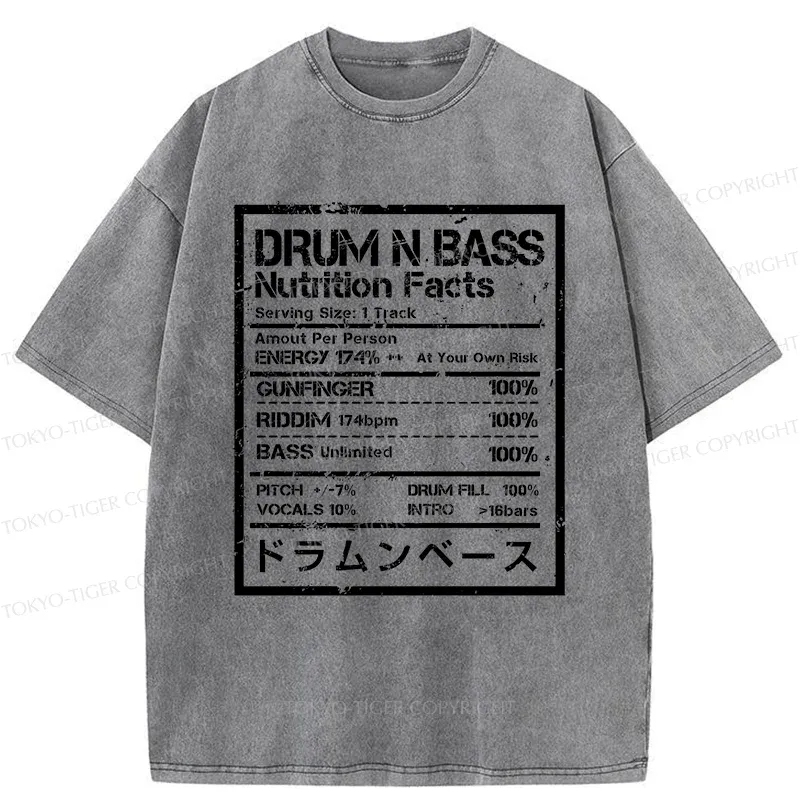Tokyo-Tiger Drum&Bass Nutrition Facts Washed T-Shirt