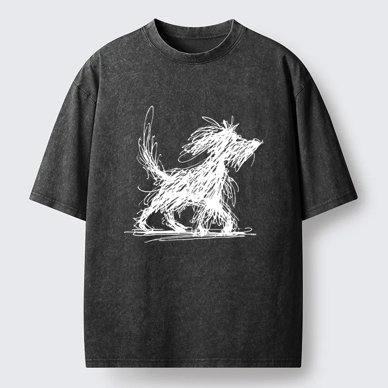 Tokyo‑Tiger Dog Line Drawing Washed T-Shirt