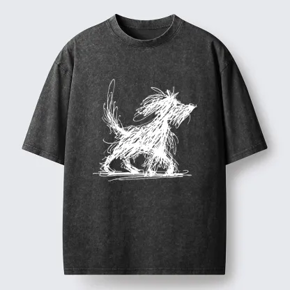 Tokyo‑Tiger Dog Line Drawing Washed T-Shirt