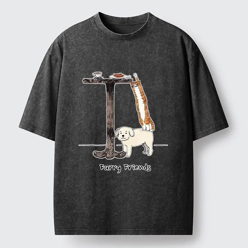Tokyo-Tiger Dog Cat Snack Mission Art Washed T-Shirt
