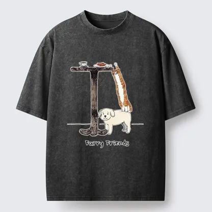 Tokyo-Tiger Dog Cat Snack Mission Art Washed T-Shirt