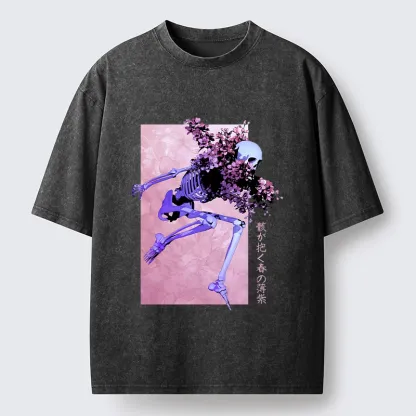 Tokyo-Tiger Dark Floral Bones Washed T-Shirt