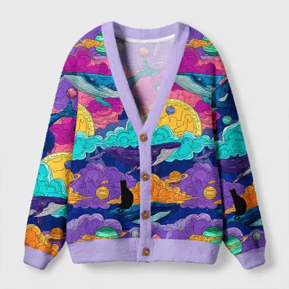Tokyo-Tiger Meow in the Milky Way Ugly Cardigan Sweater