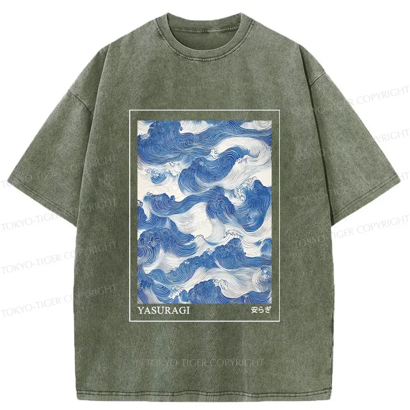 Tokyo-Tiger Japanese Retro Art Wave Washed T-Shirt