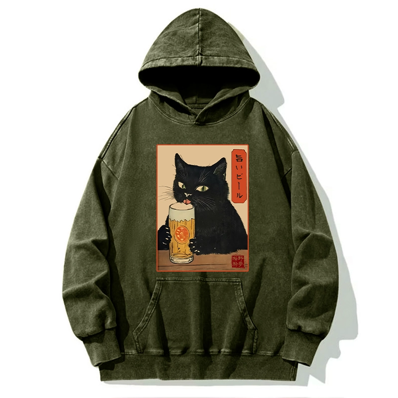 Tokyo-Tiger Cat Holding A Glass Of Beer Washed Hoodie