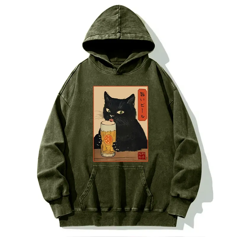 Tokyo-Tiger Cat Holding A Glass Of Beer Washed Hoodie