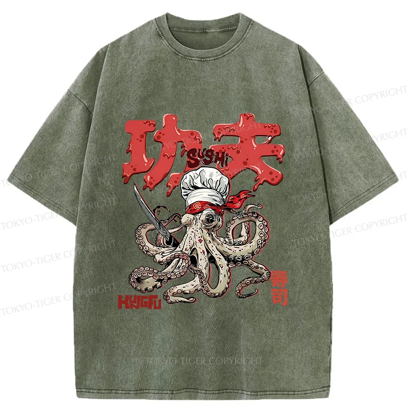 Tokyo-Tiger Octopus Chef Washed T-Shirt