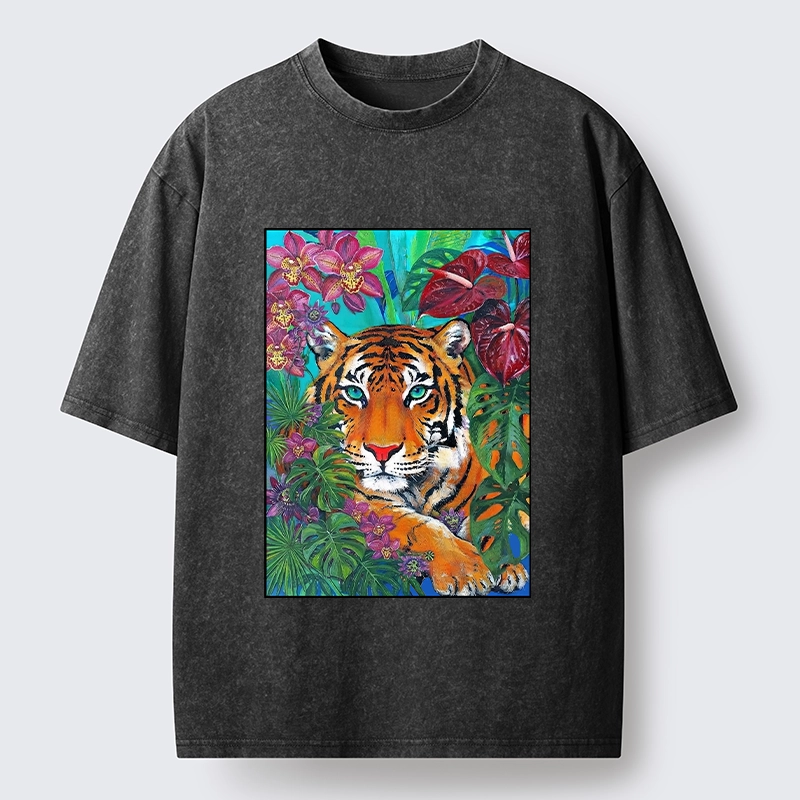 Tokyo-Tiger Floral Tiger Portrait Washed T-Shirt