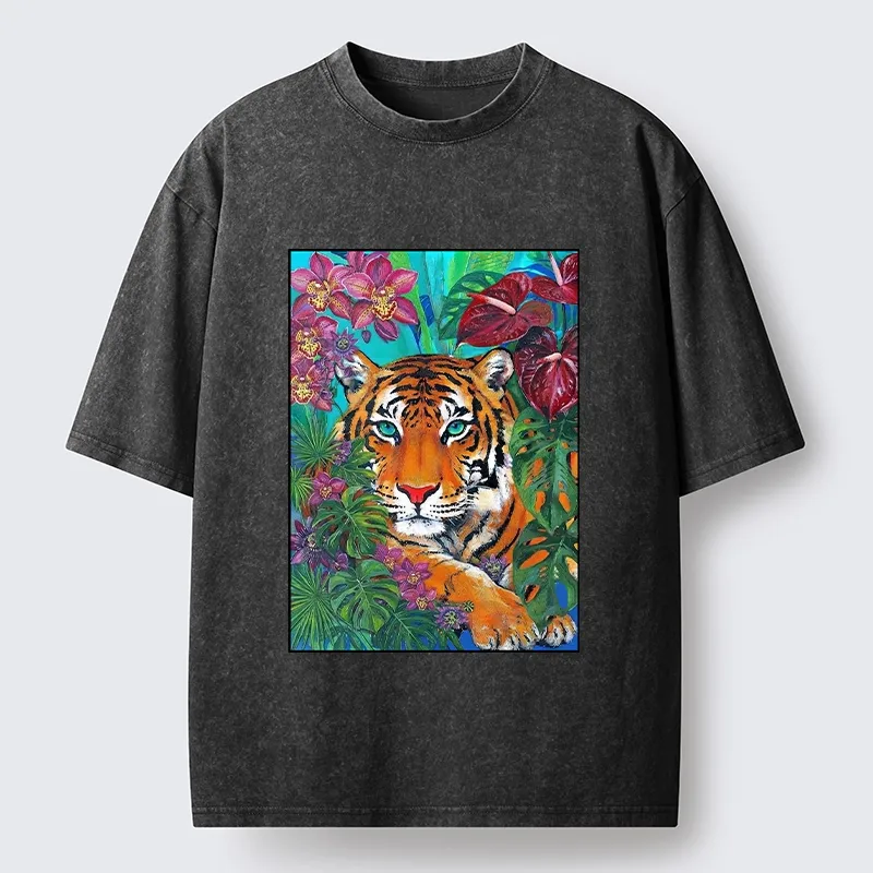 Tokyo-Tiger Floral Tiger Portrait Washed T-Shirt