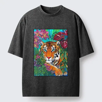Tokyo-Tiger Floral Tiger Portrait Washed T-Shirt