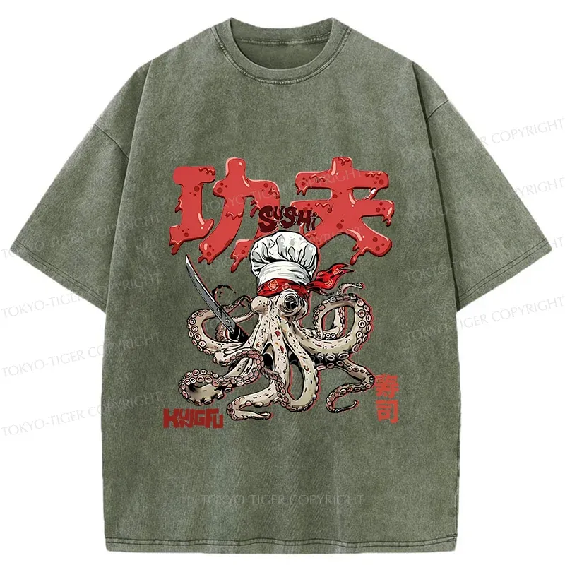 Tokyo-Tiger Octopus Chef Washed T-Shirt