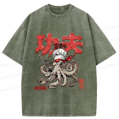Tokyo-Tiger Octopus Chef Washed T-Shirt