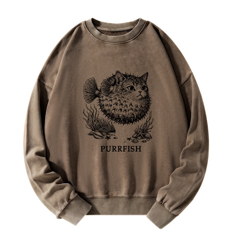 Tokyo-Tiger Spiky Puffer With Cute Cat Head Washed Sweatshirt