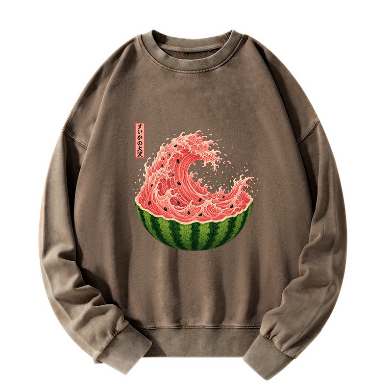 Tokyo-Tiger Watermelon Wave Summer Ukiyo Art Washed Sweatshirt