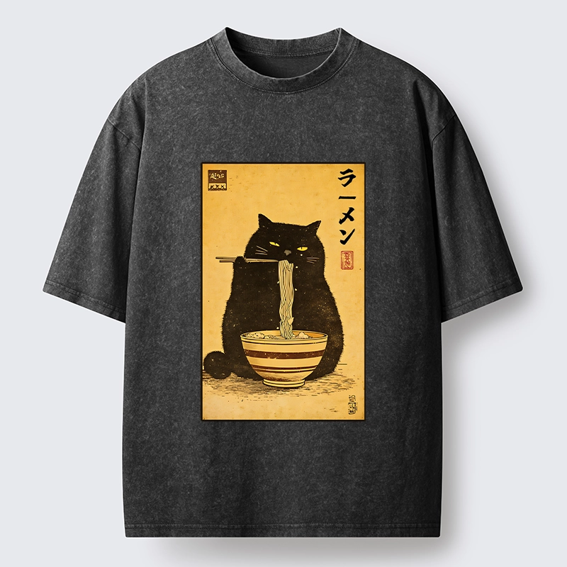 Tokyo‑Tiger Ramen Loving Cat Washed T‑Shirt