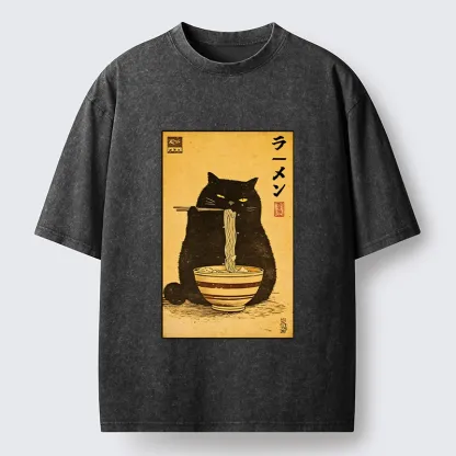 Tokyo‑Tiger Ramen Loving Cat Washed T‑Shirt