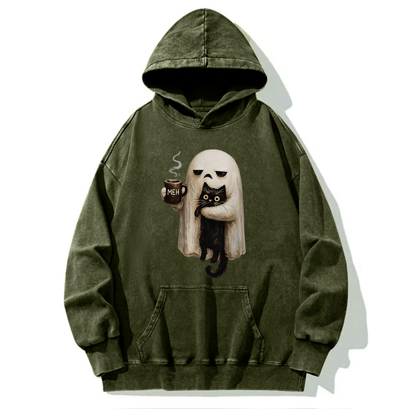 Tokyo-Tiger Ghost Cat Coffee Mood Washed Hoodie