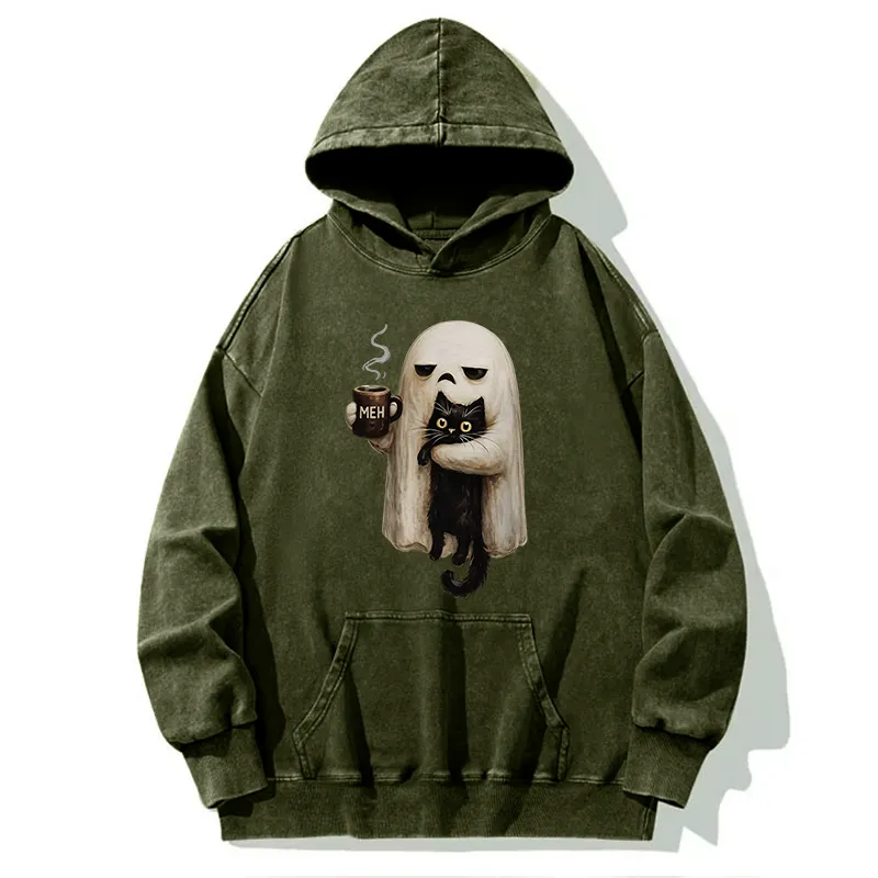 Tokyo-Tiger Ghost Cat Coffee Mood Washed Hoodie