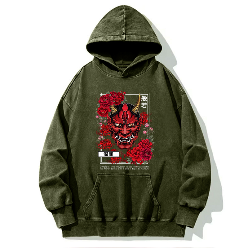 Tokyo-Tiger Cool Oni Floral Art Washed Hoodie