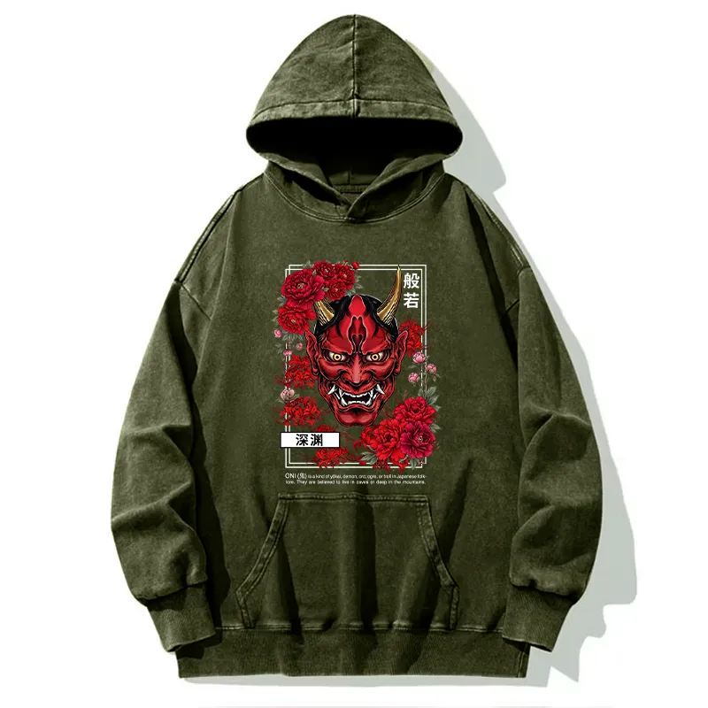 Tokyo-Tiger Cool Oni Floral Art Washed Hoodie