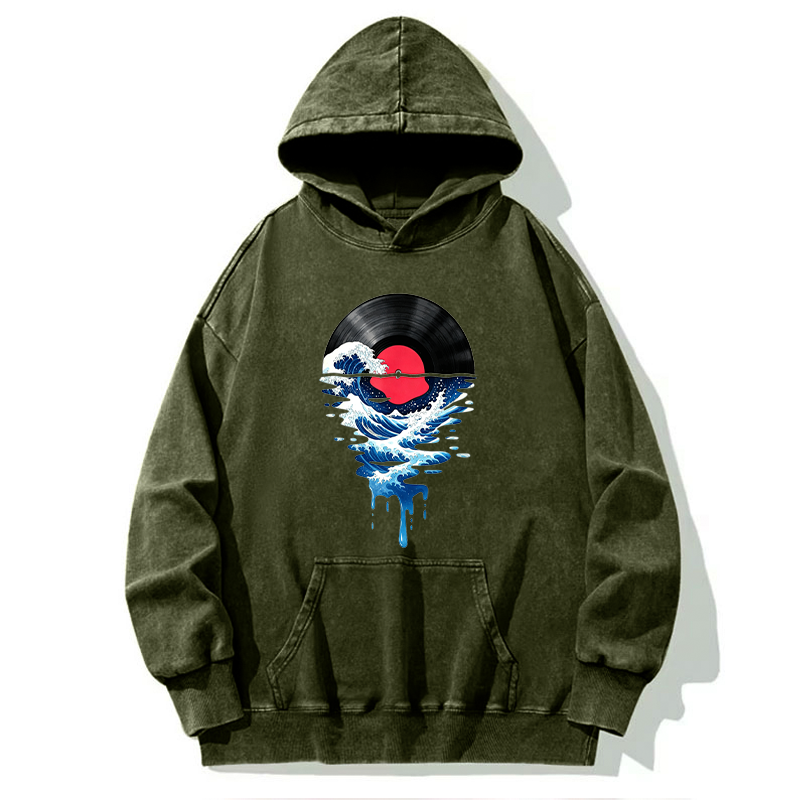 Tokyo-Tiger Vinyl Records And Waves Washed Hoodie