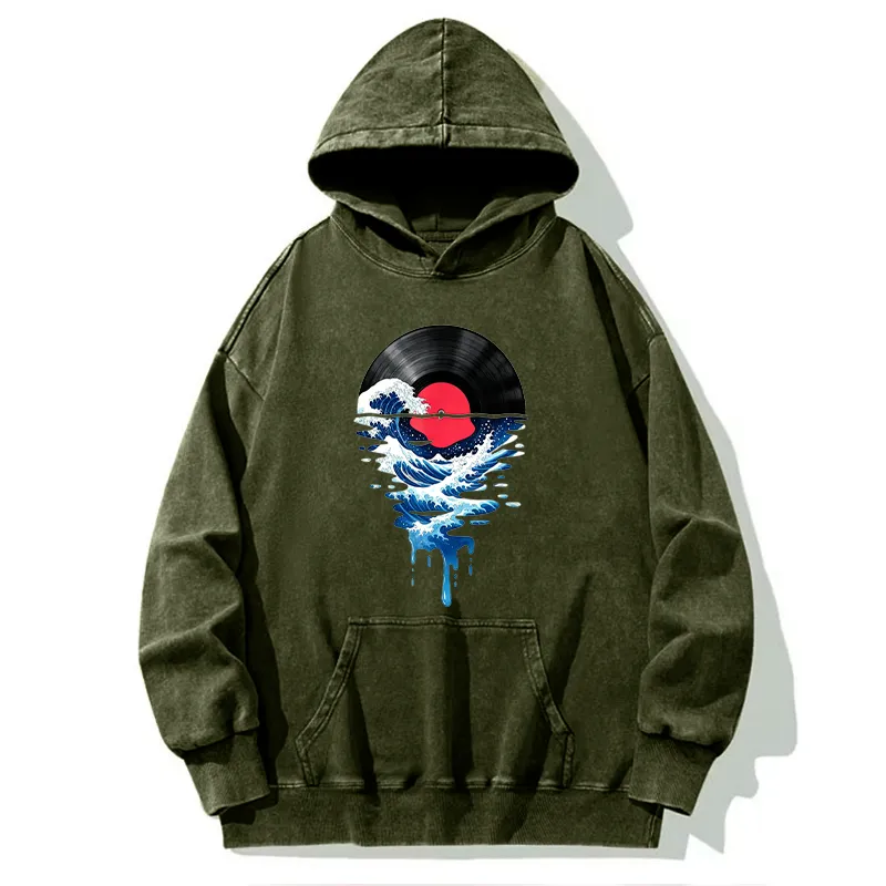 Tokyo-Tiger Vinyl Records And Waves Washed Hoodie