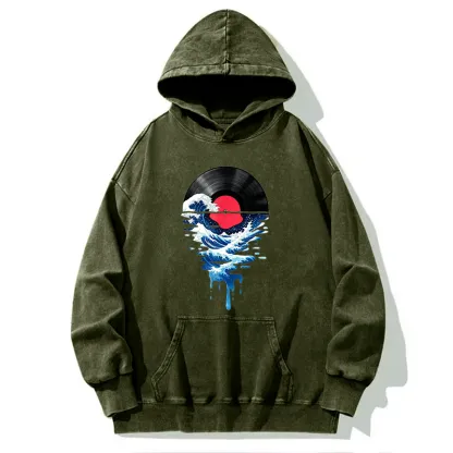 Tokyo-Tiger Vinyl Records And Waves Washed Hoodie