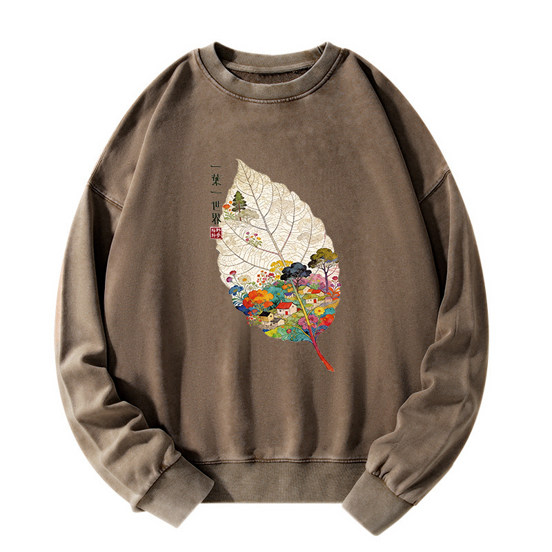 Tokyo-Tiger One Leaf Holds A Tiny Colorful World Washed Sweatshirt