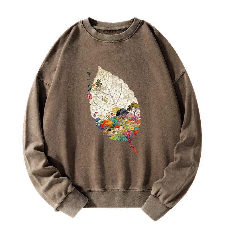Tokyo-Tiger One Leaf Holds A Tiny Colorful World Washed Sweatshirt