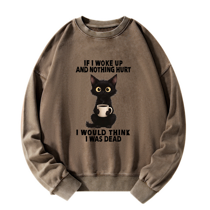 Tokyo-Tiger Funny Cute Black Cat And Coffee Meme Washed Sweatshirt