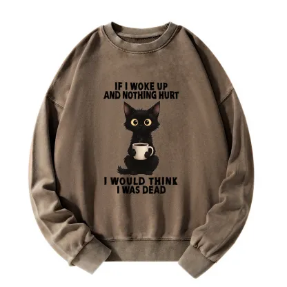 Tokyo-Tiger Funny Cute Black Cat And Coffee Meme Washed Sweatshirt