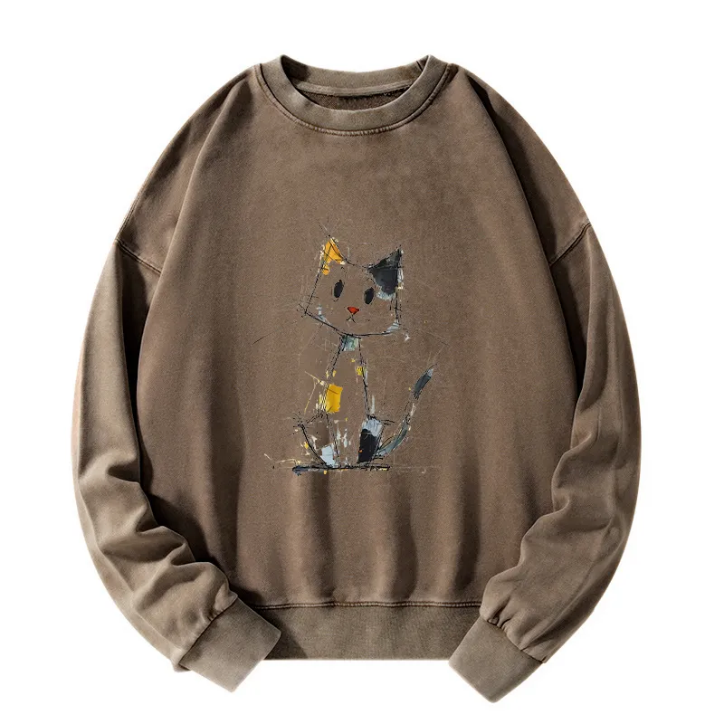 Tokyo-Tiger Minimal Splash Ink Cute Cat Washed Sweatshirt