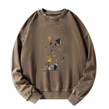 Tokyo-Tiger Minimal Splash Ink Cute Cat Washed Sweatshirt