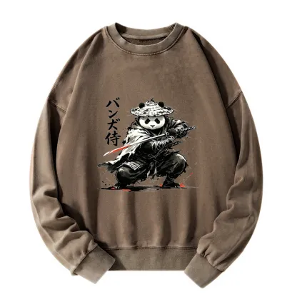 Tokyo-Tiger Panda Samurai Warrior Washed Sweatshirt