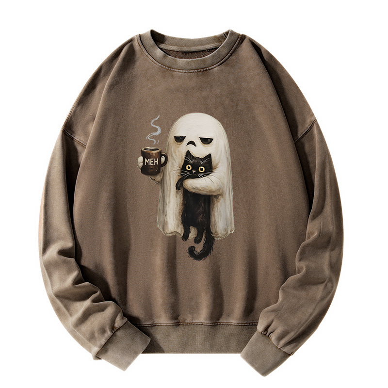 Tokyo-Tiger Ghost Cat Coffee Mood Washed Sweatshirt