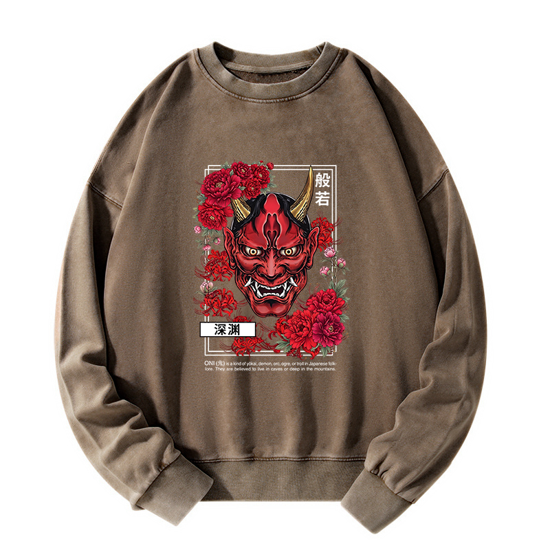 Tokyo-Tiger Cool Oni Floral Art Washed Sweatshirt