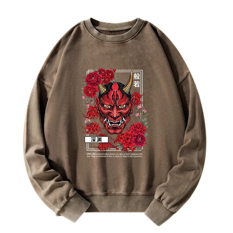 Tokyo-Tiger Cool Oni Floral Art Washed Sweatshirt