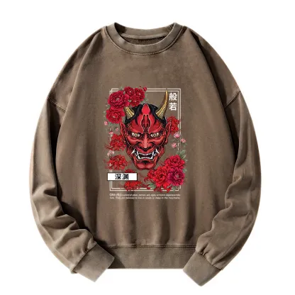 Tokyo-Tiger Cool Oni Floral Art Washed Sweatshirt