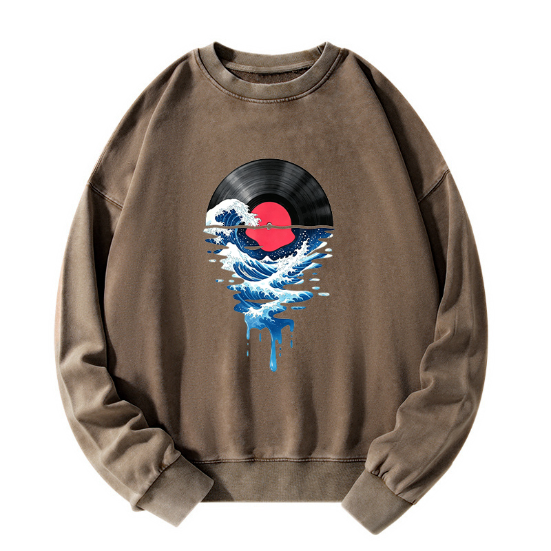 Tokyo-Tiger Vinyl Records And Waves Washed Sweatshirt