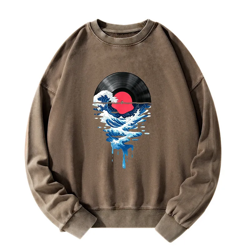 Tokyo-Tiger Vinyl Records And Waves Washed Sweatshirt