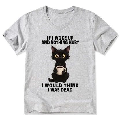Tokyo-Tiger Funny Cute Black Cat And Coffee Meme V-Neck Classic T-Shirt