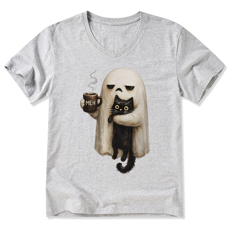 Tokyo-Tiger Ghost Cat Coffee Mood V-Neck Classic T-Shirt