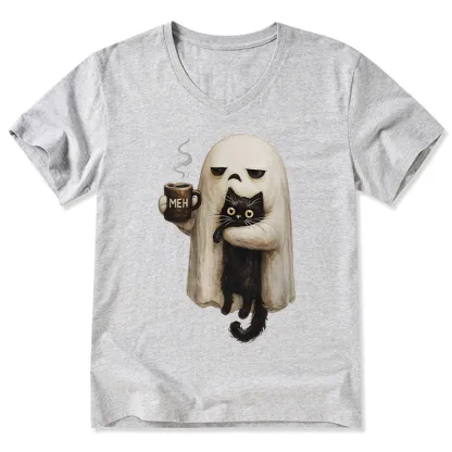 Tokyo-Tiger Ghost Cat Coffee Mood V-Neck Classic T-Shirt