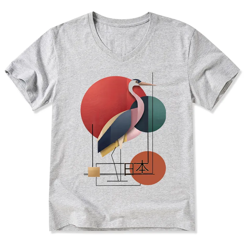 Tokyo-Tiger Geometric Crane Art V-Neck Classic T-Shirt